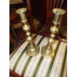 2 Brass Candlesticks 12 inches tall both missing ejectors