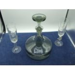 Ships Decanter 9 1/2 inches tall and 2 glasses