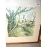 P Tofts Watercolour Bridge over stream 22 x 24 cm