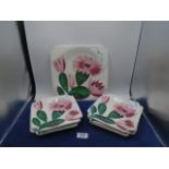 Set of Italian hand painted cactus plates, 1 serving plate and 6 side plates (a/f)