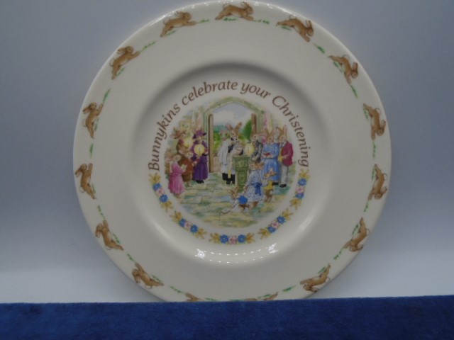 Royal Doulton Bunnykins China to incl christening plate, 2 bowls and 3 two-handled cups (6) - Image 6 of 8