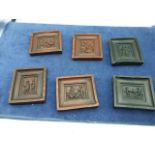 6 Wax pictures from old masters paintings 4 x 3 1/2 inches