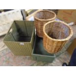 collection of baskets, some wicker and box