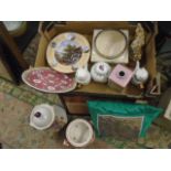 Tray of assorted china and collectables to include teapots, ginger jars, plates etc