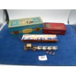 2 vintage tins incl Souvenir of the Coronation 1953 plus boxed Coronation Coach with eight horses