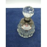 Glass Perfume Bottle with Silver Collar and Enamelled Label ( all very good condition )
