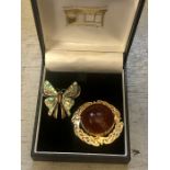 Scottish Brooch and White Metal and Mother of pearl butterfly brooch