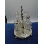 Silver plated glass bottle condiment set with stand