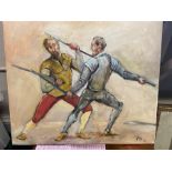Oil on board "the duelists signed P Seymour 1939- 24"x 21"