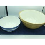 T G Green Mixing Bowl 12 inches wide & Blue and White Bowl Green Grindley 8 inches wide
