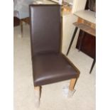 Pair of Alton Leather Dining Chair Dark Brown Light Legs ( VAT added to hammer price )