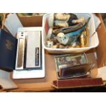 Box of assorted to include Stylophone , China , Coins etc etc