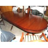 Twin Pedestal Extending Dining Table with one leaf and 6 chairs ( 2 are carvers ) table 100 cm