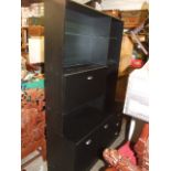 2 Modern Black Display Units both 183 cm tall 42 deep. one 120 cm wide other 81.