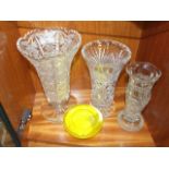 3 Glass Vases and yellow glass bowl