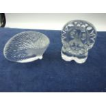 Signed Glass Hedgehog and Lion 4 1/2 inches tall