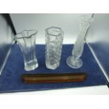 3 Glass Vases and Trough