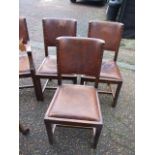 4 Oak Chairs with Leather Backs and Seat Pads