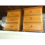 Pair Pine Bedside 3 Draw Chests 44 cm wide 59 tall 40 deep