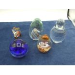 4 Glass Paperweights and glass Elephant