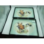 2 Framed Oriental Ceramic ? pictures of birds 32 x 21 cm