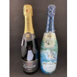 Two bottles of champagne: Lanson Black Label Brut and Lagache Brut