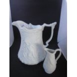 Two Portmeirion Parian jugs, 22cm and 12cm tall