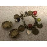 French Coin Charm Bracelet and French Coin Clip on earrings