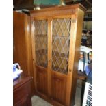 Oak Linen Fold 2 Door Lead Glazed Display Cabinet / Bookcase 72 1/2 inches tall 36 1/2 wide 12 deep