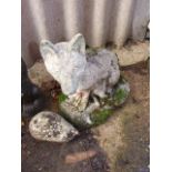 Weathered Concrete Fox and Hedgehog