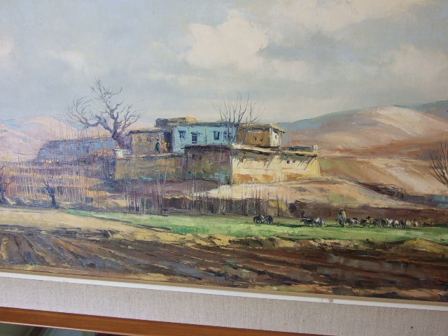 ARTHUR SARKISSIAN (IRANIAN, 20TH CENTURY) Rural Scene Oil on Canvas with wooden stretcher 40 x 80 - Image 3 of 5