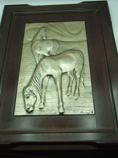 Brunel wall hanging with 2 horses Made with 925 silver, by Brunel, Italy, 1970s/1980s Original