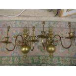 Pair of two-branch brass wall lights