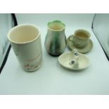 Sylvac Vase 16 cm , Hornsea Pot , Denby Cup Saucer and Purbeck Ceramics Basket