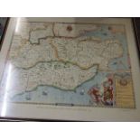 Saxtons Map of Kent , Sussex , Surrey and Middlesex 1575 printed by Taylowe 1980 62 x 50 cm &