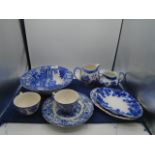 Quantity of blue and white china to incl Old Willow, Enoch Woods, Copeland Spode, Mill Stream,