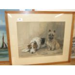 Marion Rodger Hamilton Harvey pastel drawing of 2 dogs 22.5 x 19 inches