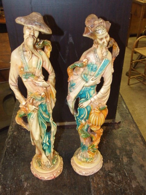 2 Oriental Resin Figures 19 inches tall