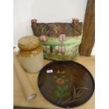 Mixed lot of kitchenalia to incl salt glazed pot, tray, tea cosy plus a horse print