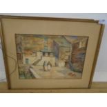 E J Stone Watercolour Street scene by Harbour signed bottom right - no glass 13 x 9 1/2 "