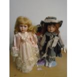 2 Porcelain dolls - Leonardo Collectors Debbie and Wendy with stands and one other