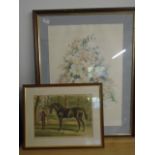 Coloured print of 'Fathers of the English Stud - Thunderbolt' plus a picture of flower arrangement