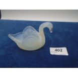 Small opalescent swan, possibly by Burtles Tate & Co?, approx 6cm high x 9cm long