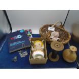 Mixed lot of collectables to incl handmade basket, hand turned ash vase, vintage cotton reel,