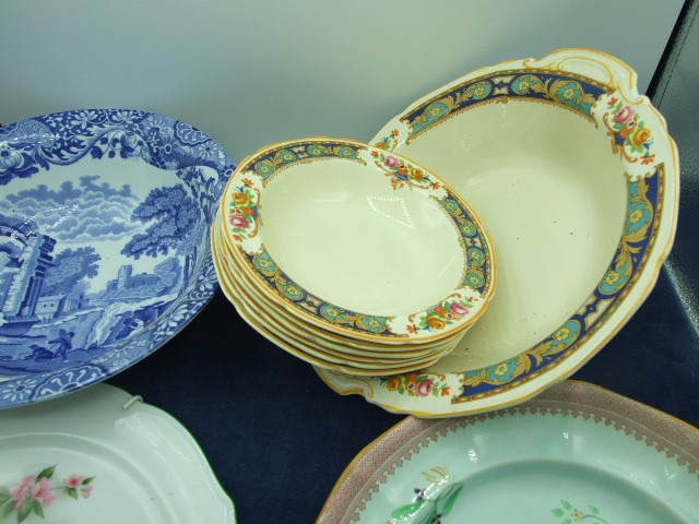 Grindley Fruit Bowl and 6 Dishes Copeland Blue White Bowl and 2 picture plates - Image 2 of 5