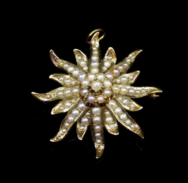 14ct yellow gold and seed pearl "star" pendant