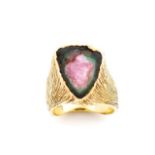 Rough cut gemstone and 18ct yellow gold ring