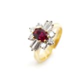 Ruby and diamond set 18ct yellow gold cluster ring