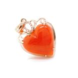 Coral and 18ct rose gold heart pendant