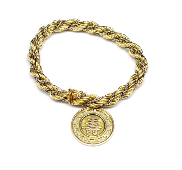 Two tone 18ct gold rope twist bracelet